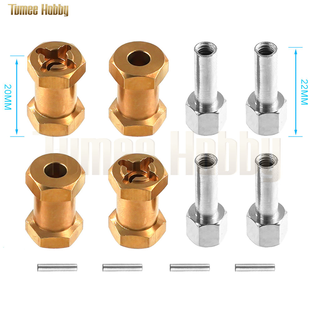 Tumee Hobby Heavy Duty 20/25mm Gold Black Coating Brass Wheel Hex Extended Adapters for RC Crawler Car Upgrade Spare Parts