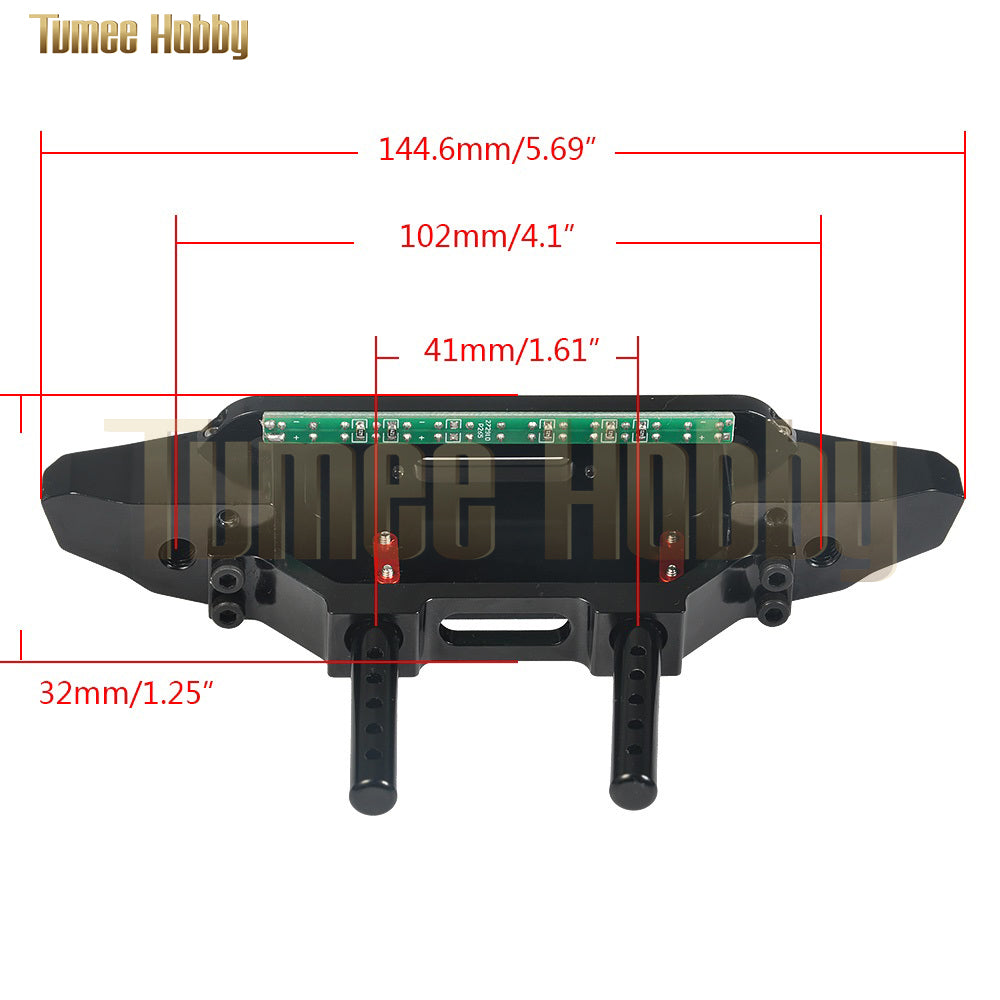 Tumee Hobby Metal Front Rear Bumper with Lights for 1/10 RC Crawler Traxxas TRX4 Axial SCX10 & SCX10 II 90046 D90 Upgrade Parts