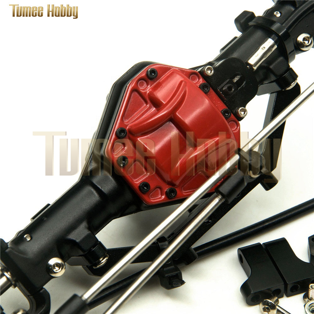 Tumee Hobby Aluminum Alloy Front Rear Axle with 4WD Lock Heavy Duty Steering Linkage Kit for 1/10 Axial SCX10 RC Rock Crawler Car