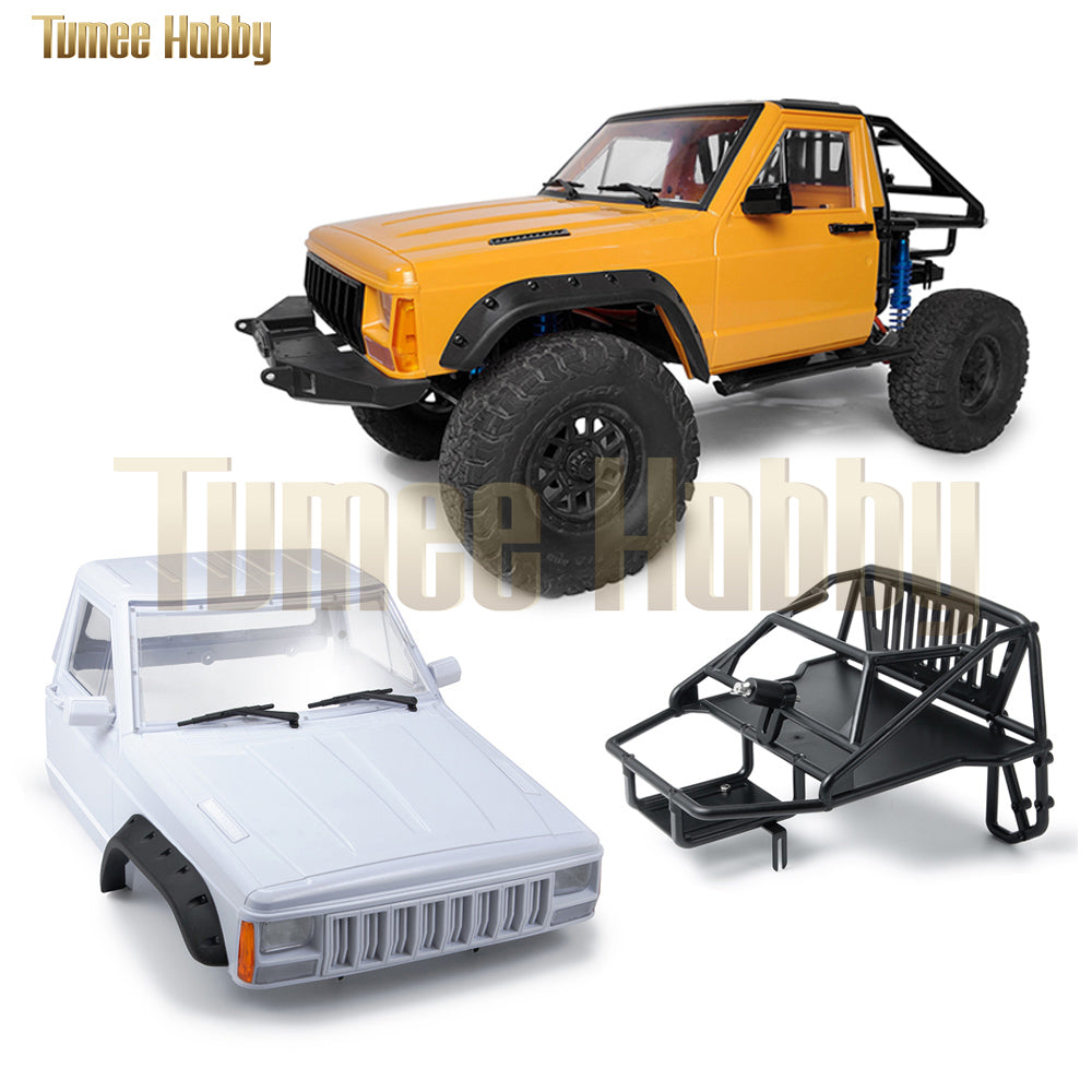 Tumee Hobby RC Car Cherokee Body Cab & Back-Half Cage for 1/10 RC Crawler Axial SCX10 90046 Traxxas TRX4 Redcat GEN8 Scout II